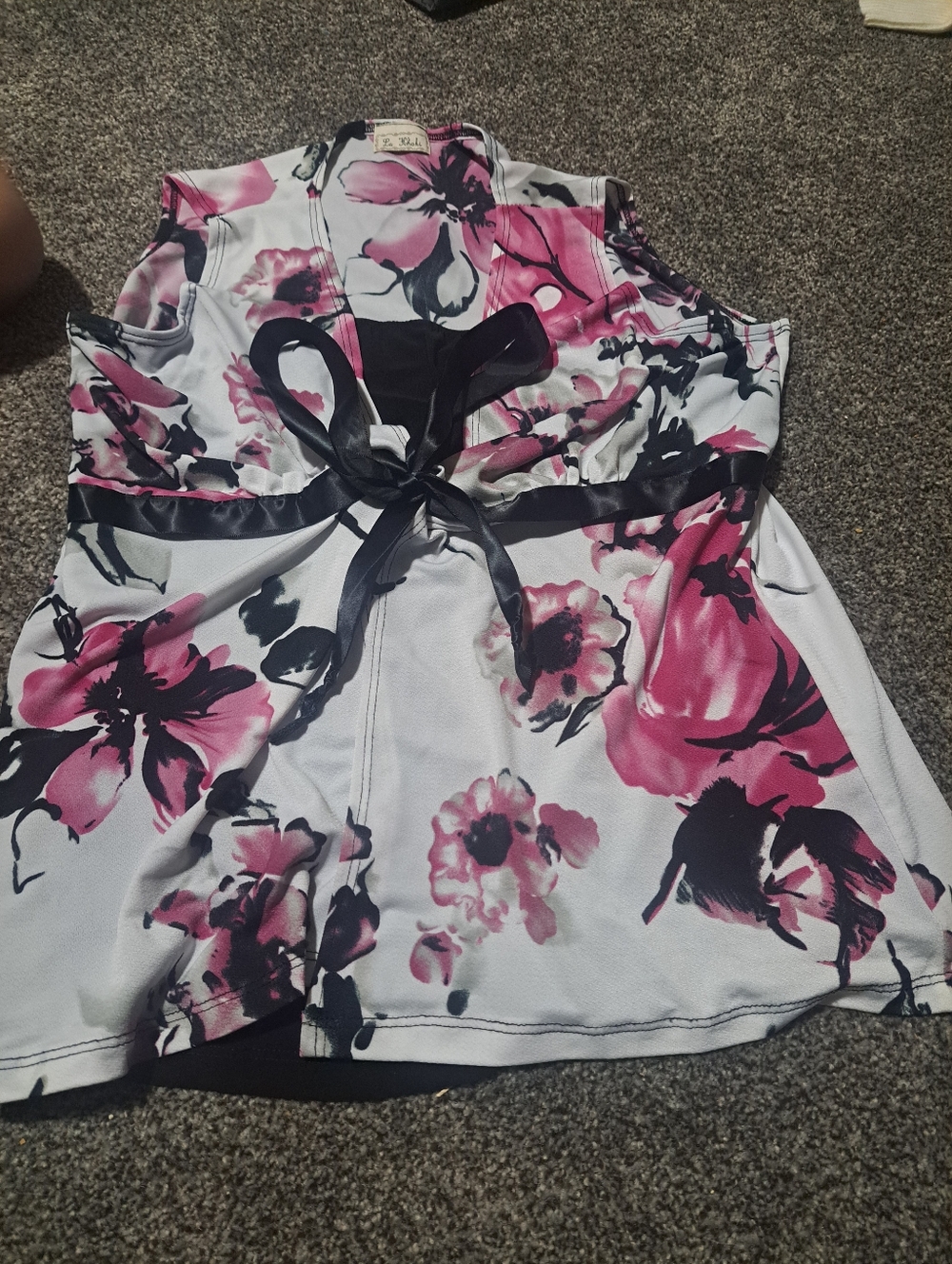 bebe White Pink Black Floral Tie-Back Tank